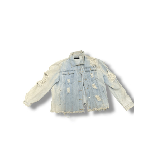 Women’s Prettylittlething Denim Distressed Jean Jacket Size XL - Picture 1 of 10